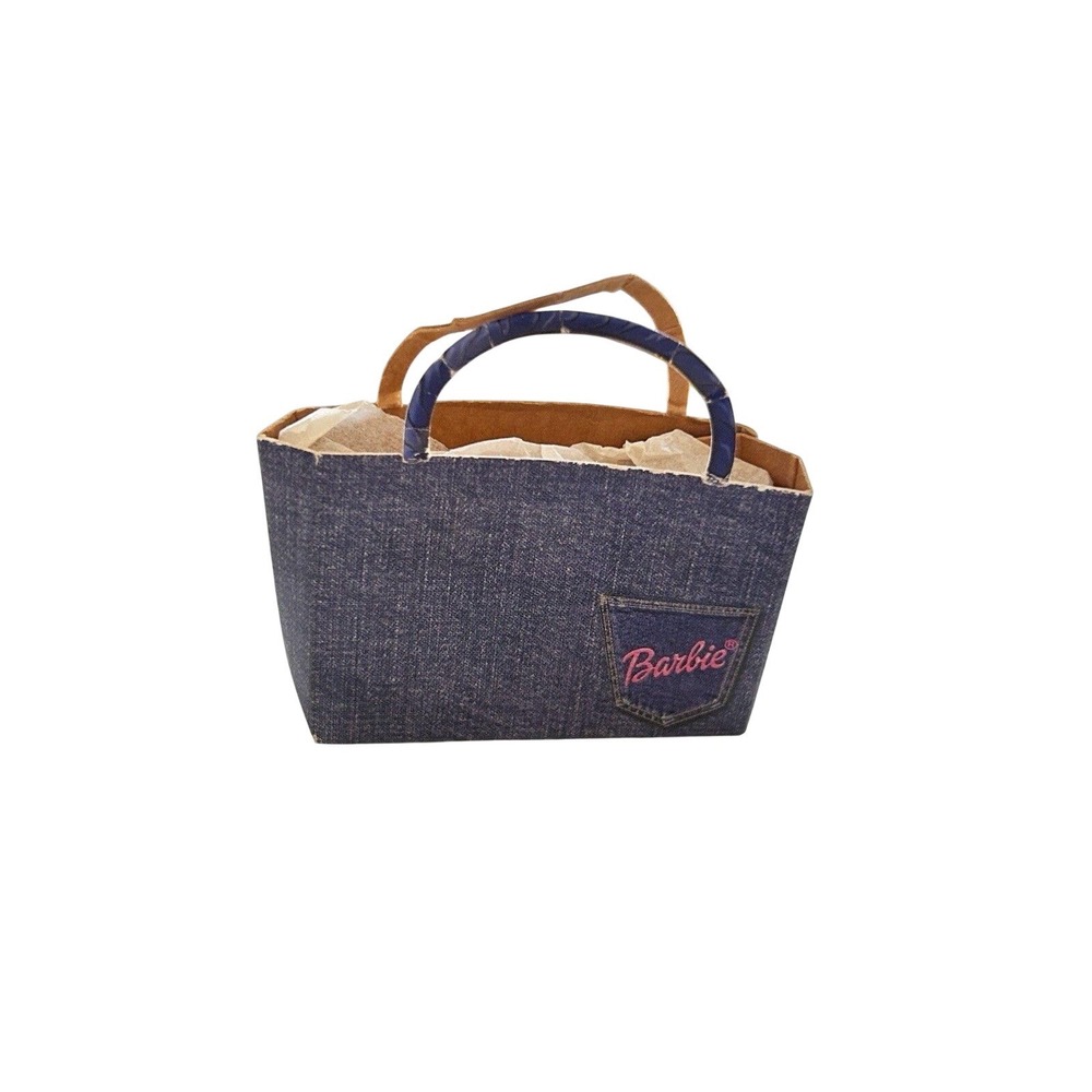 Rare Barbie‎ Vintage Paper Tote Bag Denim Design Original Tissue Paper Inside
